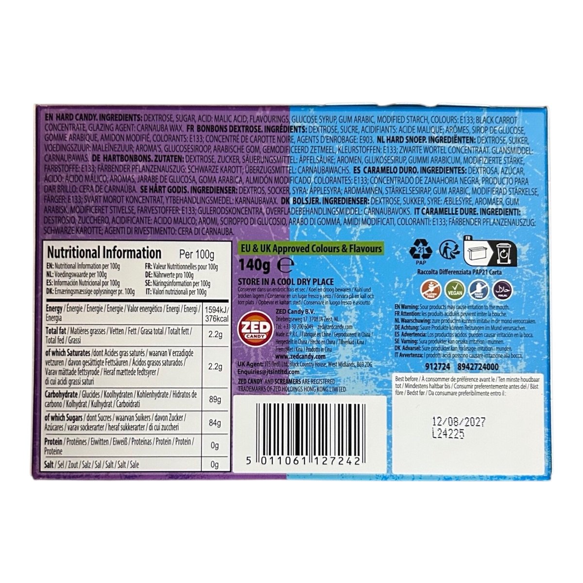 Zed Candy Razz Zed Candy Nippers Blue & Purple Razz Box 140g — Happy Candy UK LTD