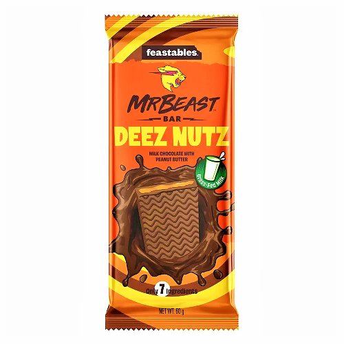 Feastables MrBeast Milk Chocolate With Peanut Butter Deez Nutz Bar 60g - Happy Candy UK LTD