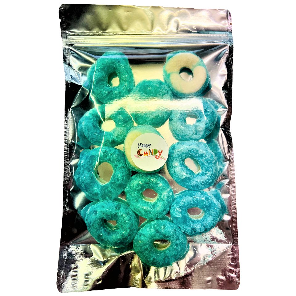 Freeze Dried Blue Raspberry Rings 12 Piece Pouch Happy Candy UK LTD