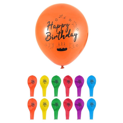 Happy Birthday Balloons with Printed Detail (23cm) 12 Pack - Happy Candy UK LTD
