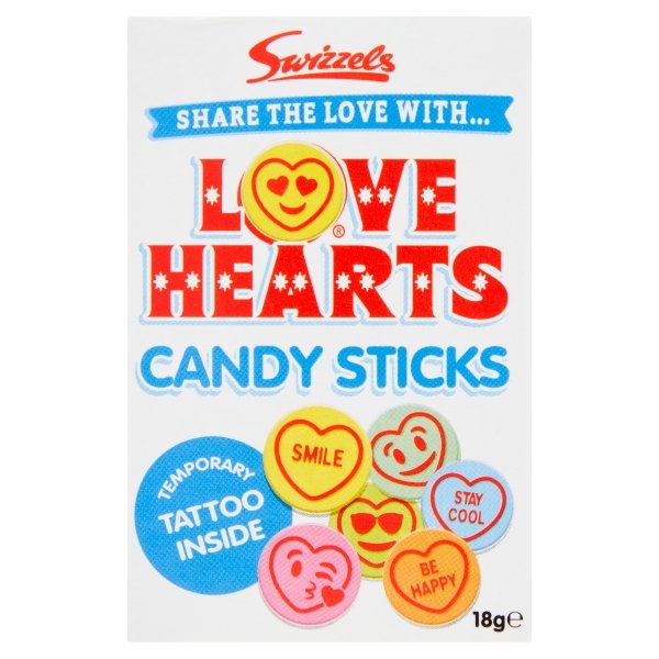 Love Heart Candy Sticks Box 18g - Happy Candy UK LTD