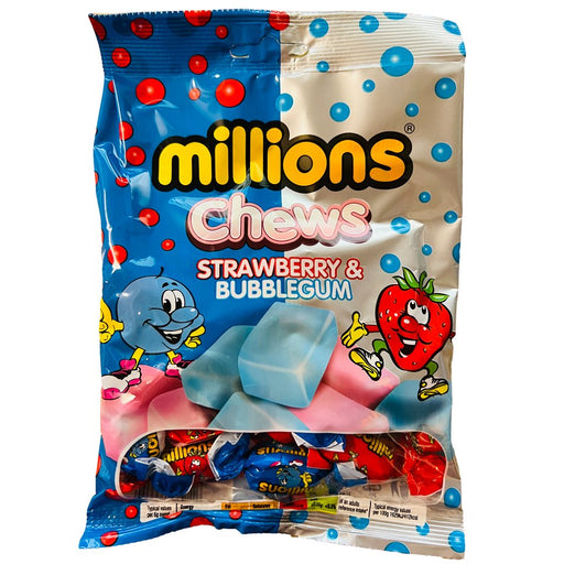 Millions Strawberry & Bubblegum Chews Share Bag 120g - Happy Candy UK LTD